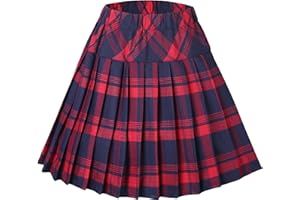 EXCHIC Women's Tartan Elastic Pleated Plaid Skirts Schoolgirls Mini A-line Skirt Cosplay Costumes