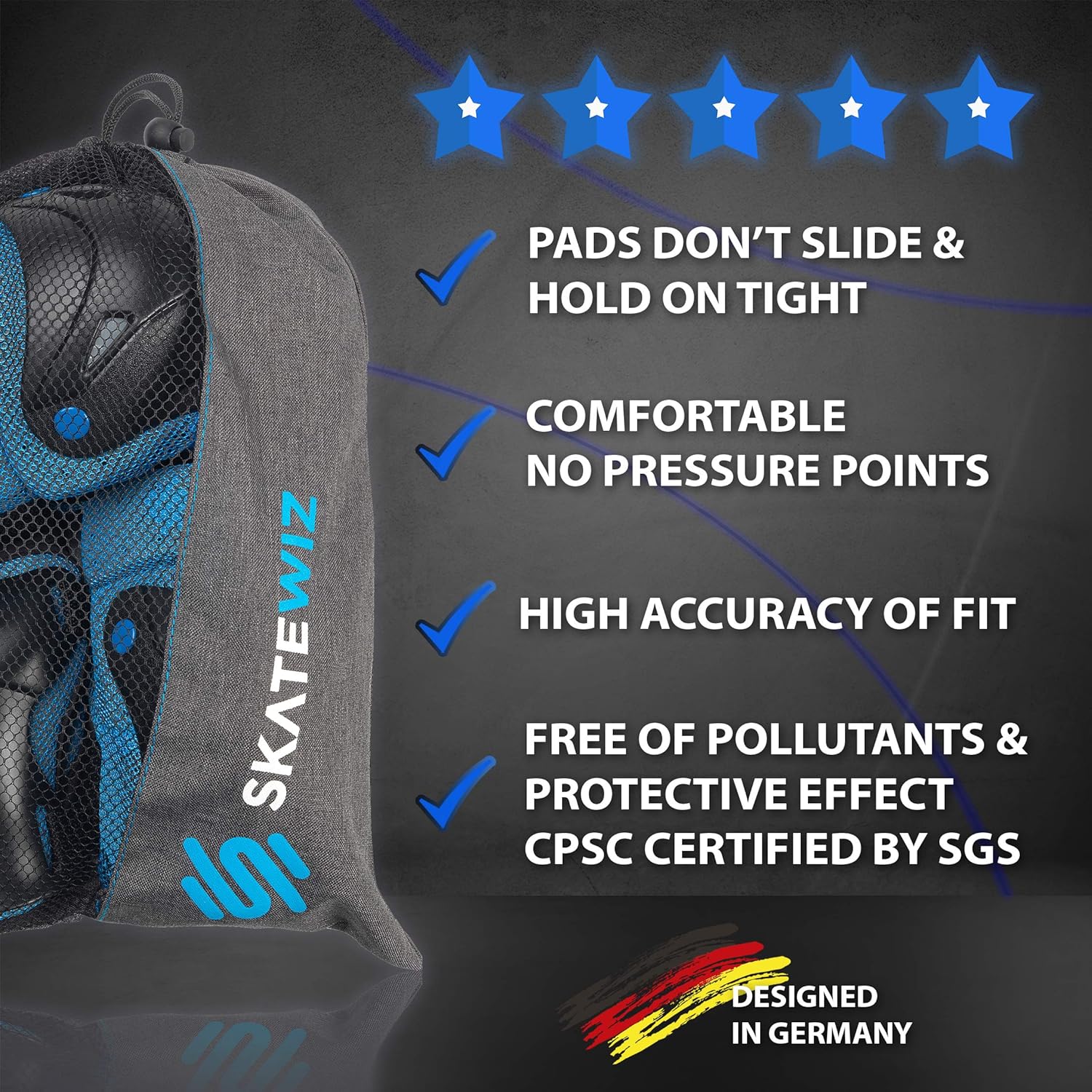 SKATEWIZ Protect-1 Elbow Pads Roller Skates Adult Women Wrist Guards Rollerblade [6pcs] Designed in Germany - Elbow and Knee Pads Kids Knee Savers : Sports & Outdoors