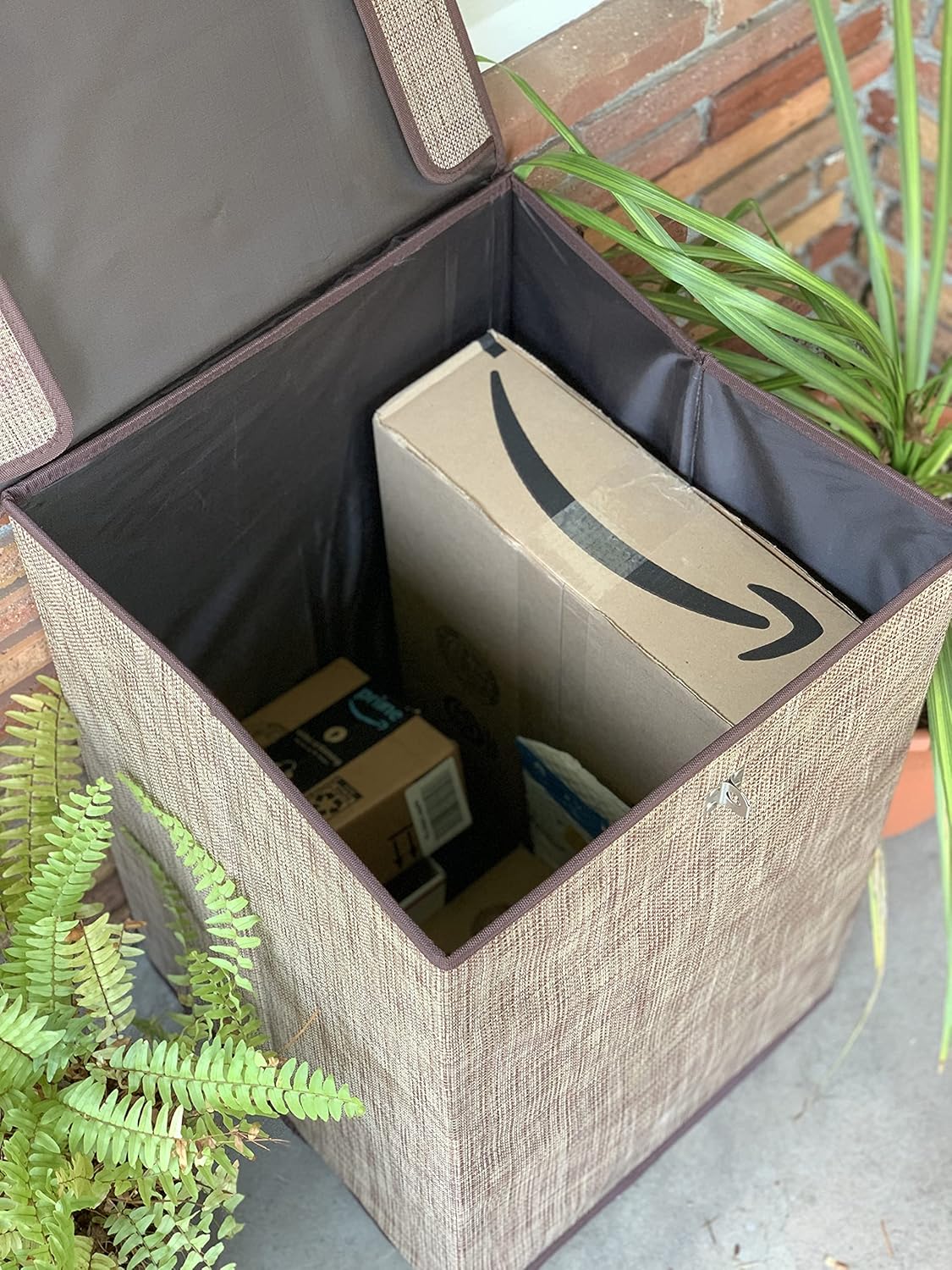 Package Delivery Box - Parcel Delivery Box for Outside Porch - Keeps Delivery Packages Safe from Bad Weather & Porch Pirates - Durable Weather Resistant Outdoor Fabric - (Brown): Home Improvement