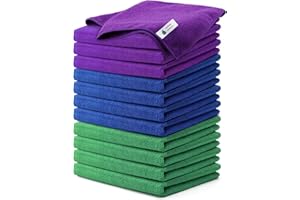 GREEN POMELO Microfiber Cleaning Cloths-12 Pack,Microfiber Towels for Cars & Kitchen,Highly Absorbent Cleaning Towel,Lint Free Streak Free Rags for House,Window,Purple,Green,Blue(16"x16")