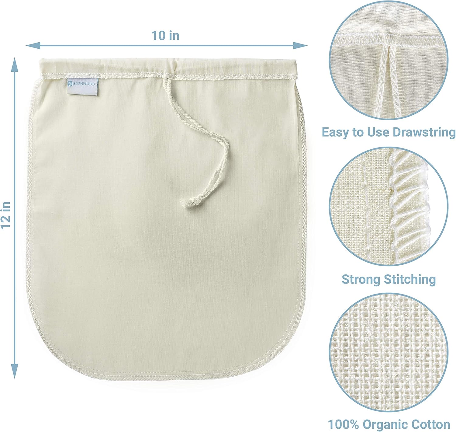 Nut Milk Bag Strainer, 100% Organic Cotton Fabric Cheesecloth for Straining Filter for Nut Milk Greek Yoghurt, Juice - Image 3