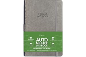 Skyline Auto Mileage Log Book – Vehicle Logbook with Expense Tracker – Driving Logger Book for Tracking Car Mileage, Expenses, Gas Consumption & Lubrication – Hardcover, A5 Size, 5.8x8.3″ (Gray)