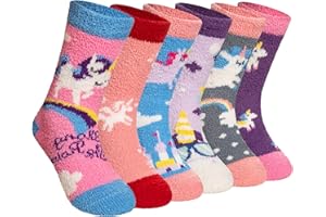 Velice Kids Fuzzy Socks with Grips Toddler Boys Girls Non Slip Slipper Socks Soft Cozy Fluffy Winter Warm Socks 6 Pairs