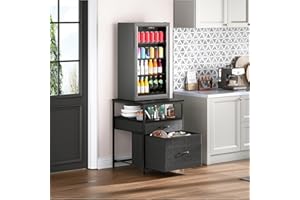 Herture Mini Fridge Stand with 3 Storage, Mini Fridge Cabinet, Beverage Fridge Table, Heavy Duty 21.3" L* 22.7" W Tabletop, for Dorm, Apartment,Office, Bedroom Black HB01BXB
