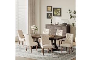 COLAMY Fabric Side Dining Chairs Set of 6, Wingback Upholstered Dining Room Chairs with Tufted Button, Living Room Chairs for Home Kitchen, Beige