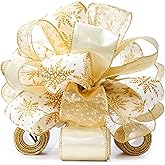 Altier 11" Wide Gold Christmas Tree Topper Bow 4 Tails Streamers with 3 Yards Long Each for Home Decoration Treetop Handmade Bow Ornament Holiday Party