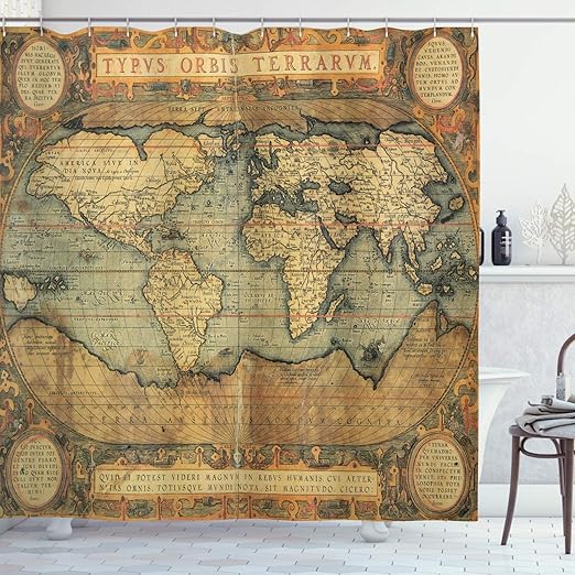 Amazon Com Ambesonne World Map Shower Curtain Old Chart Vintage