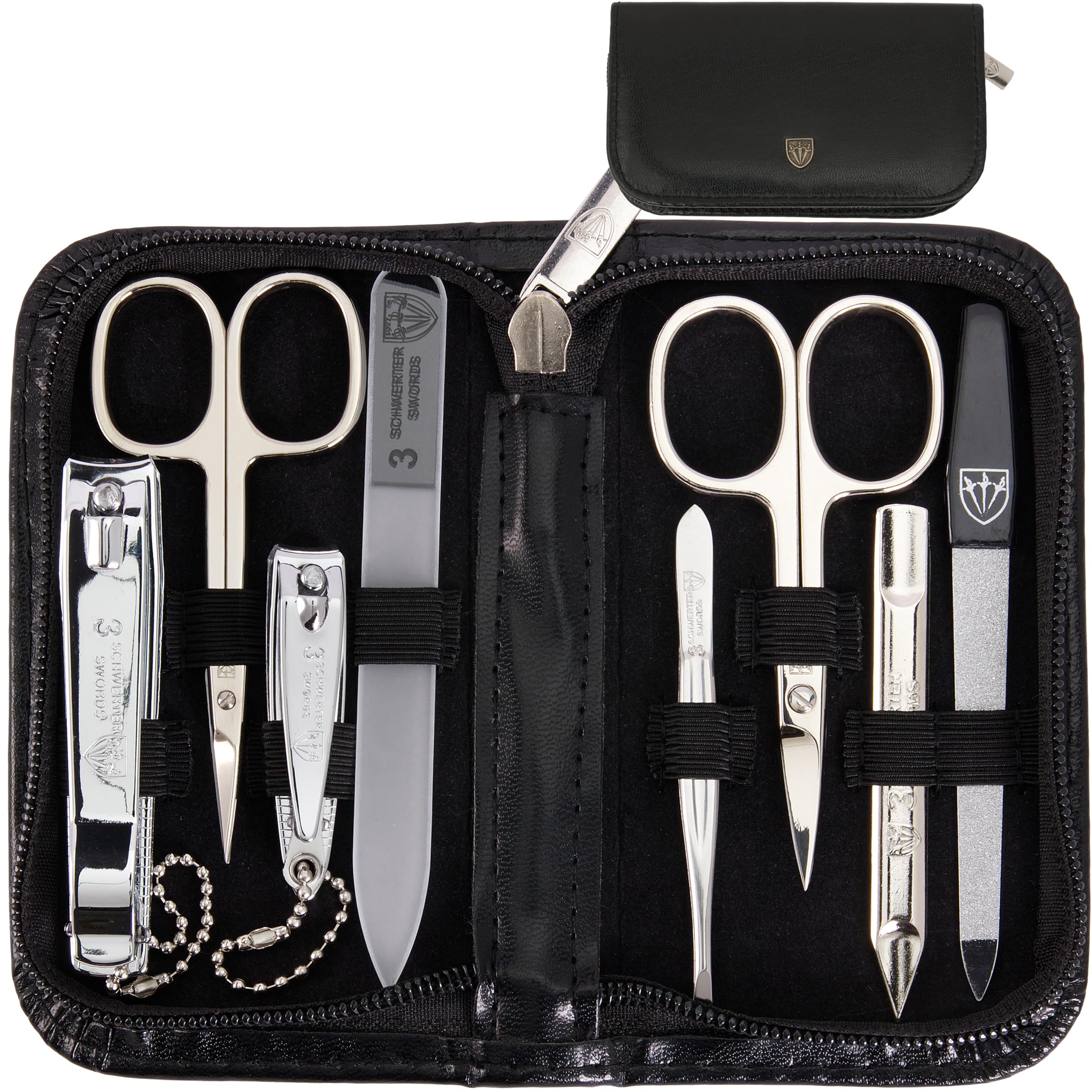 3 Swords Germany - Brand Quality 8 piece Manicure Pedicure Grooming kit Set for Daily nailcare Synthetic Leather case Black in Gift Box - Made by 3 Swords