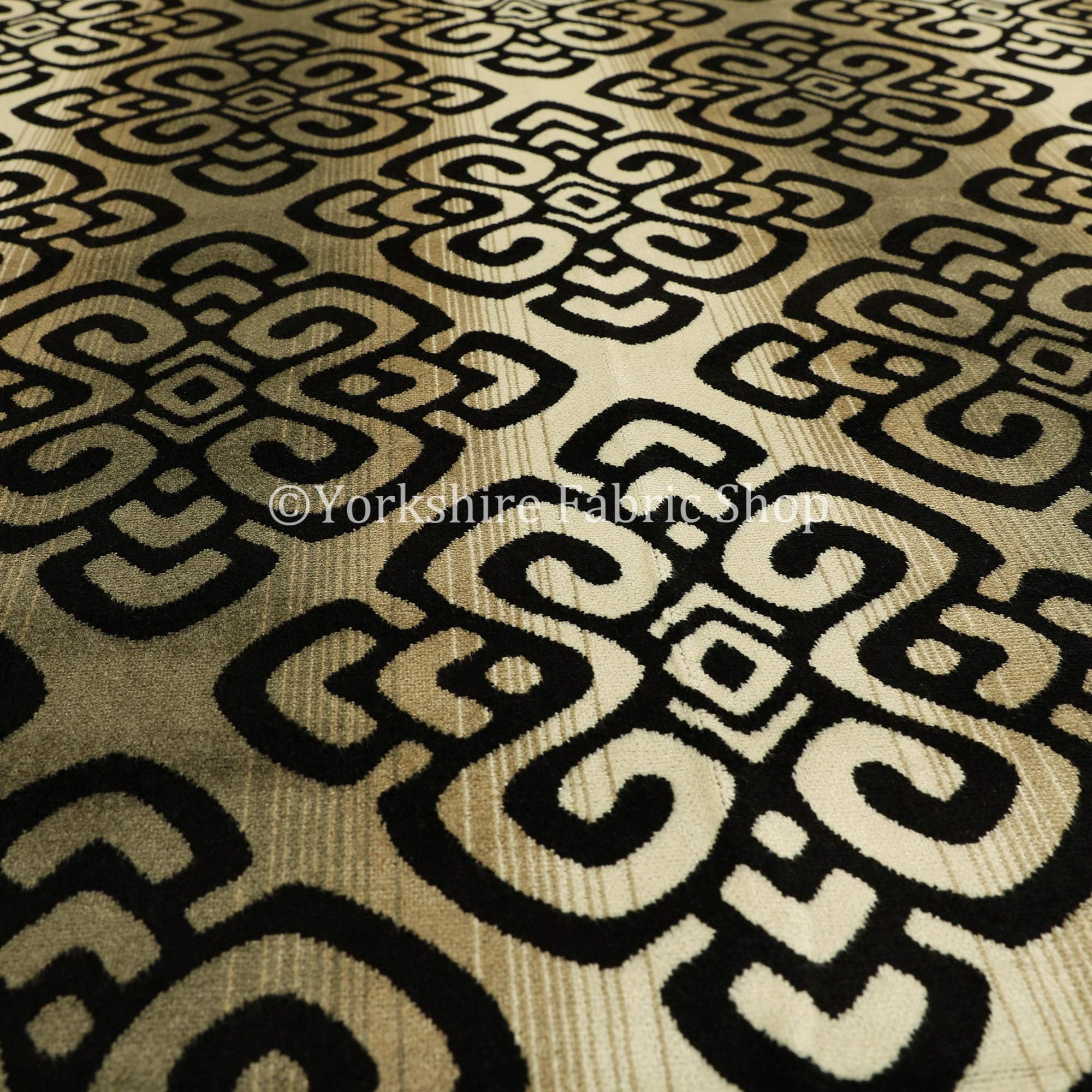 YFS Designer Medallion Modern Pattern Woven Velvet Quality Soft Textured Heavy Weight Upholstery Furnishing Fabric In Black Gold Colour (Per Metre)