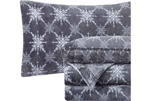 Elegant Comfort Luxuriously Soft 4-Piece Holiday Velvet Plush Flannel Sheet Set - Premium Quality - Cozy Warm, Christmas Fuzzy Velvet Flannel Fleece Deep Pocket Sheet Set - King, Gray Snowflake