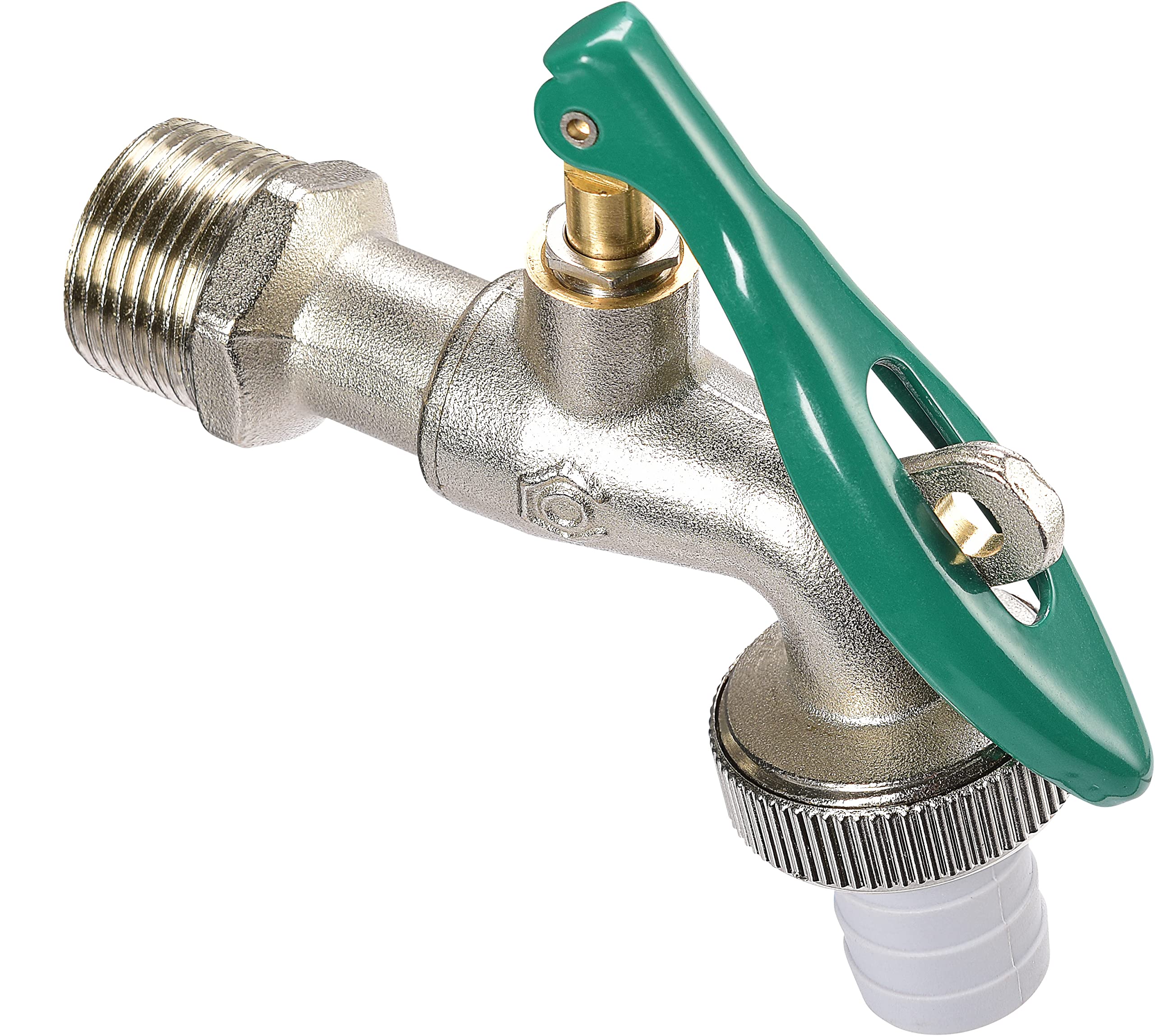 Cornat Ball Drain Valve 26.44 mm (3/4 Inch) AG with Hose Connection Lockable Brass Ideal as External Tap for Washing Machine Tap Stop Valve T300808 Silver