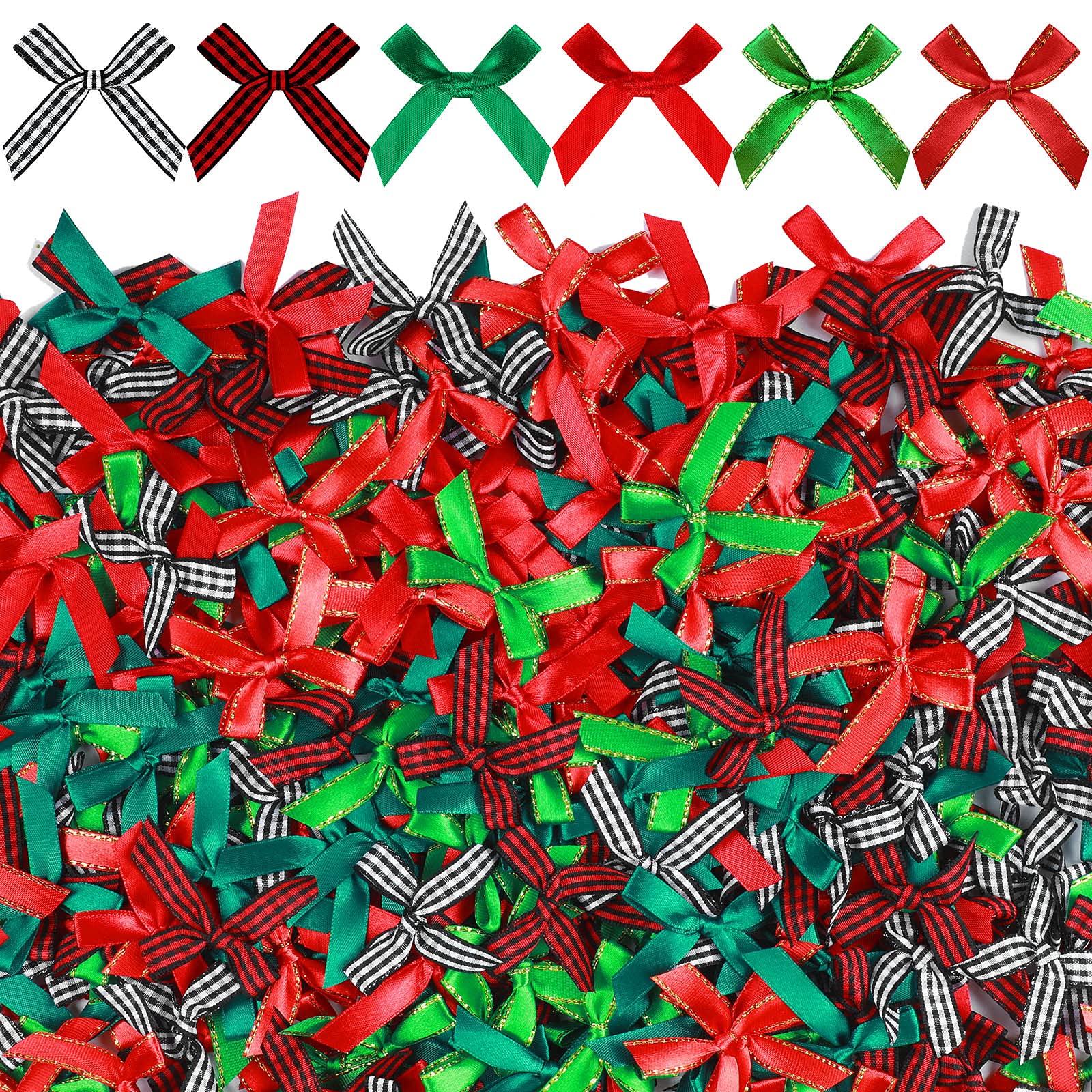 Syhood 300 Pcs Christmas Halloween Mini Bows Small Ribbon Bows Bowknot for Hand Account Sewing Appliques Crafts Decor ​Wedding Birthday Party Decoration(Classic Color)
