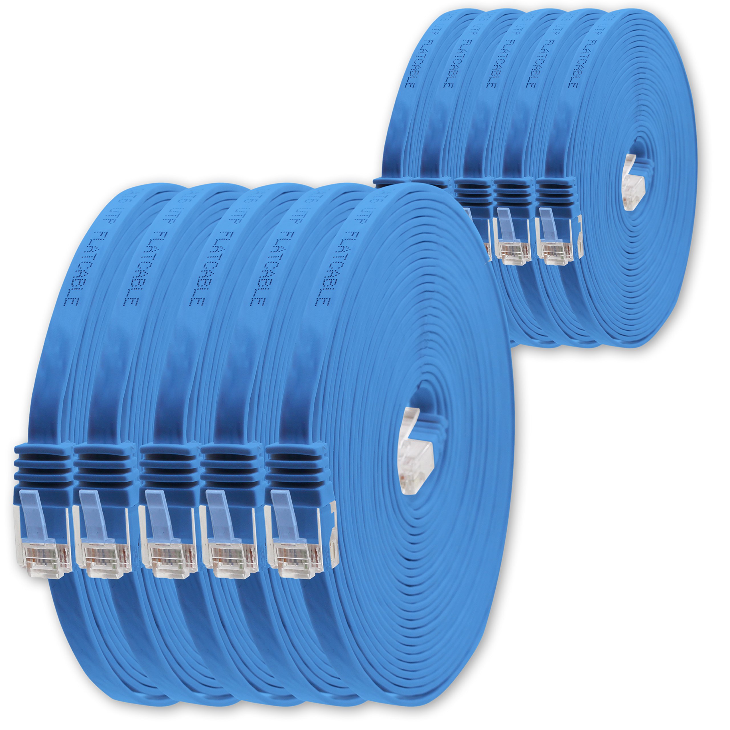 1aTTack.de 0.5 m - Blue - Pack of 10 - Cat.6 Flat Network Cable Cat6 Flat Cable Ultra Flat Cat.6 Patch Cable 1000 Mbit/s Gigabit LAN (RJ45) Flat Slim Micro