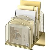 Delifox Inclined Desk File Organizer,Vertical File Folder Holder Stand Metal Rack File Sorter for Office Classroom Desktop Organization (1, Gold, 5)