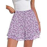 Caracilia Skorts for Women Boho Casual Beach Mini Skirts Summer Floral Ruffle Chiffon Flowy Shorts 2026 Trendy Outfits