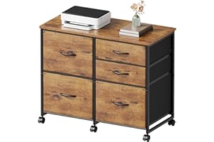 YeTom Lateral File Cabinet with 5 Drawers Rolling Filing Cabinets Under Desk Storage Printer Stand with Wheels,Mobile File Cabinet for Home Office,Rustic Brown