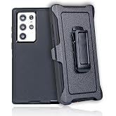 WallSkiN Case for Galaxy S22 Ultra (6.8") Heavy Duty Full Body Military Grade Drop Protection Carrying Cover Holder | Holster for Men Belt with Clip Stand &ndash; Black/Black