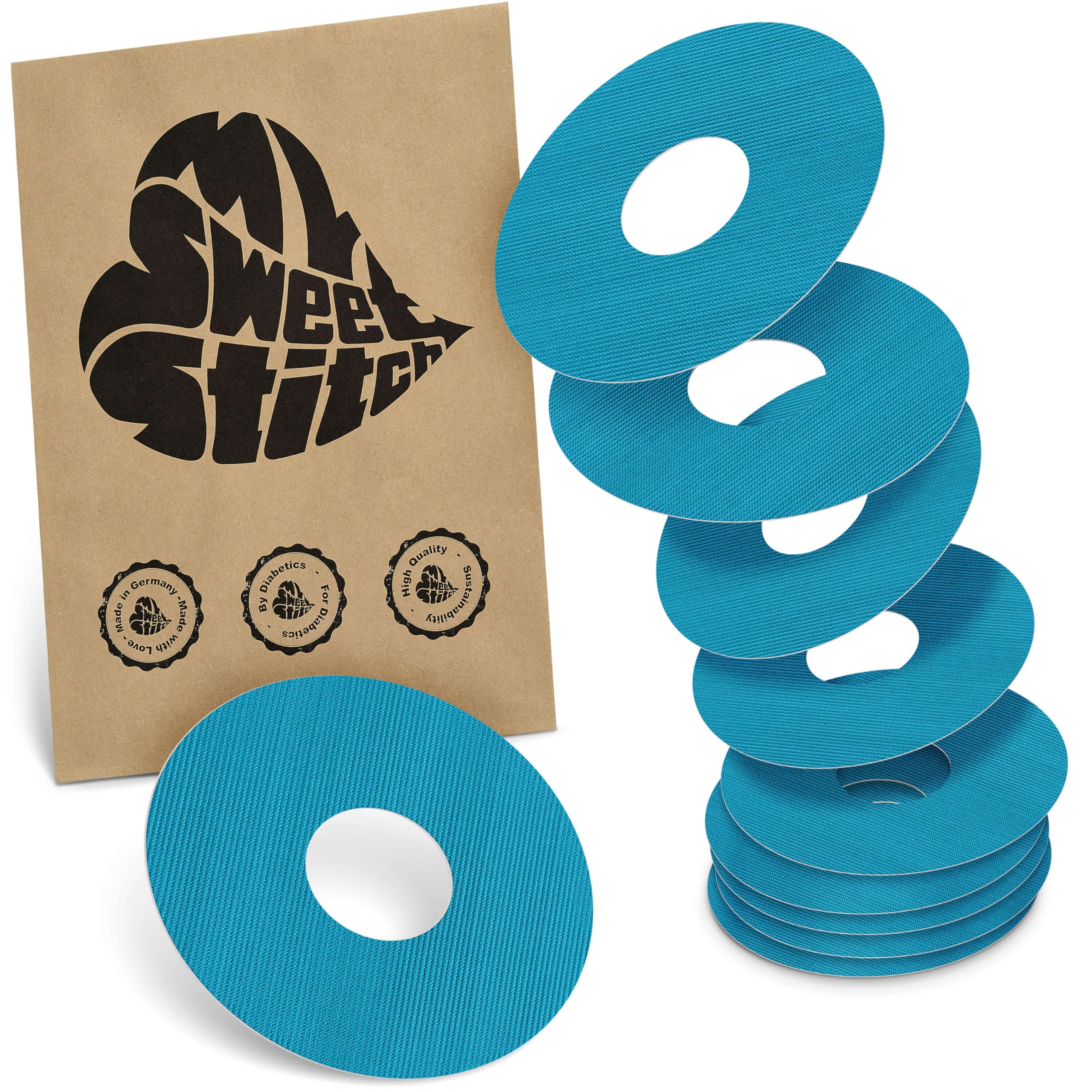 MySweetStitch - 10 x Freestyle Libre 3 Round Patches, Ring Patch Ø 60mm, Inner Ø 20mm, Waterproof, Breathable, Skin-Friendly, Made in Germany, Petrol