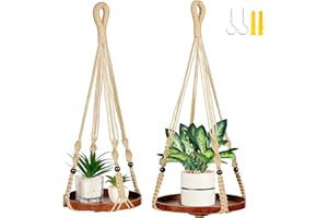 Shineloha 2 Pack Macrame Plant Hanger | Hanging Planters for Indoor Plant, Indoor Hanging Planter Shelf | Plant Hanger, Hanging Plant Holder, No Plant/Pot Included (Jute) (1 Large+ 1 Medium)…