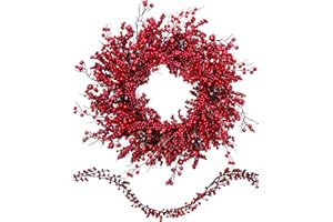 Chrisxiao 24 Inch Christmas Wreath Front Door,Artificial Christmas Wreath Decorated with Holly Berries, Hawthorn Berries, for Indoor Outdoor Christmas Decoration
