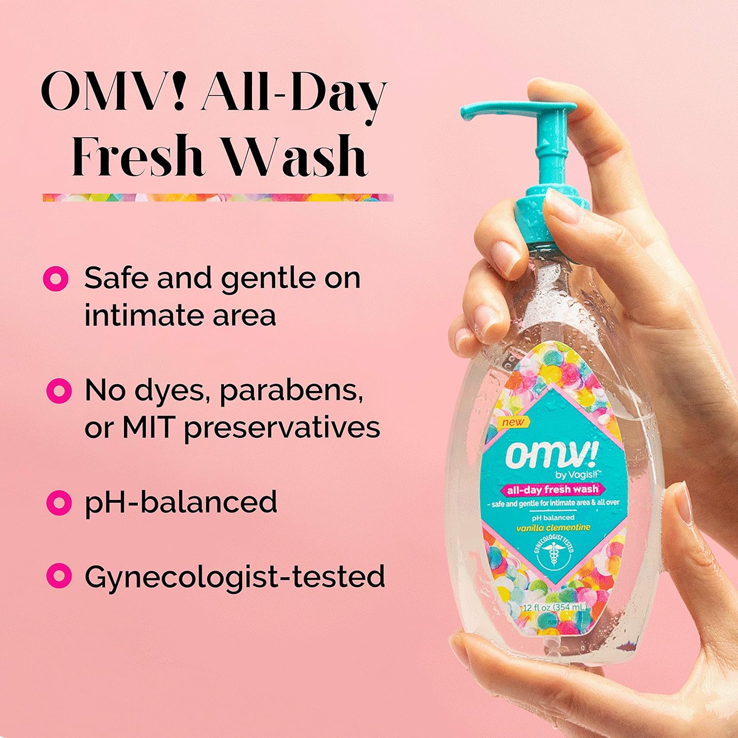 OMV by Vagisil All-Day Fresh Intimate Feminine Wash for Women, Gynecologist Tested, Vanilla Clementine Scent, 12 Ounce Bottle: Health & Personal Care