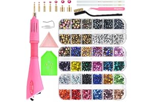 Blinginbox Hotfix Applicator Kit with 3 Boxes Rhinestones for Crafts,Clothes, Fabric, Leather,DIY Hot Fix Applicator Setter Tool with 7 Tips,Stand,Tweezers,Cleaning Brush,Gem Pickers