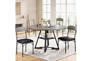 JOCOEVOL Round Dining Table Set for 4, Kitchen Table and Chairs for 4, Circle Table Round Pedestal Dining Room Dinner Dinette Table Set,5 Piece Space Saving Wood Kitchen & Dining Room Tables (Grey, 42In)