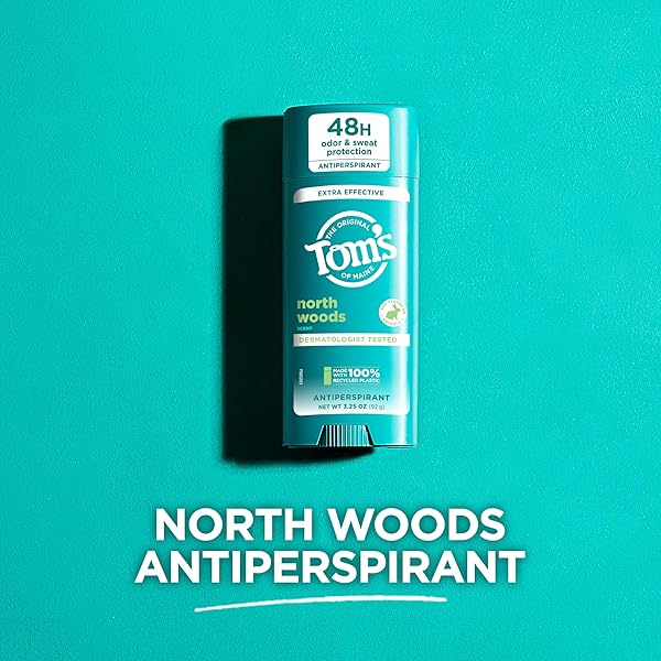 TOM’S OF MAINE NORTH WOODS ANTIPERSPIRANT FOR MEN AND WOMEN, WITH RECYCLED ALUMINUM, 3.25 OZ
