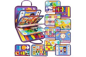 CLEVER FOX PLAY Clever Fox Montessori Busy Board for Toddlers – 20+ Learning Activities Baby Book – Sensory Fine Motor Toys for Kids 2, 3 Year Old Boy & Girl – Sensory Learning Board for Travel, Plane, Gifts (Purple)