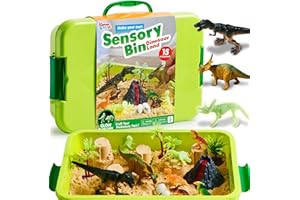 Klever Kits Dinosaurs Sensory Bin Toys for Toddlers with Glow in The Dark Dinosaurs, Sandbox with Lid Sand, Preschool Learning Activities Gifts for Boys Girls Age 3+