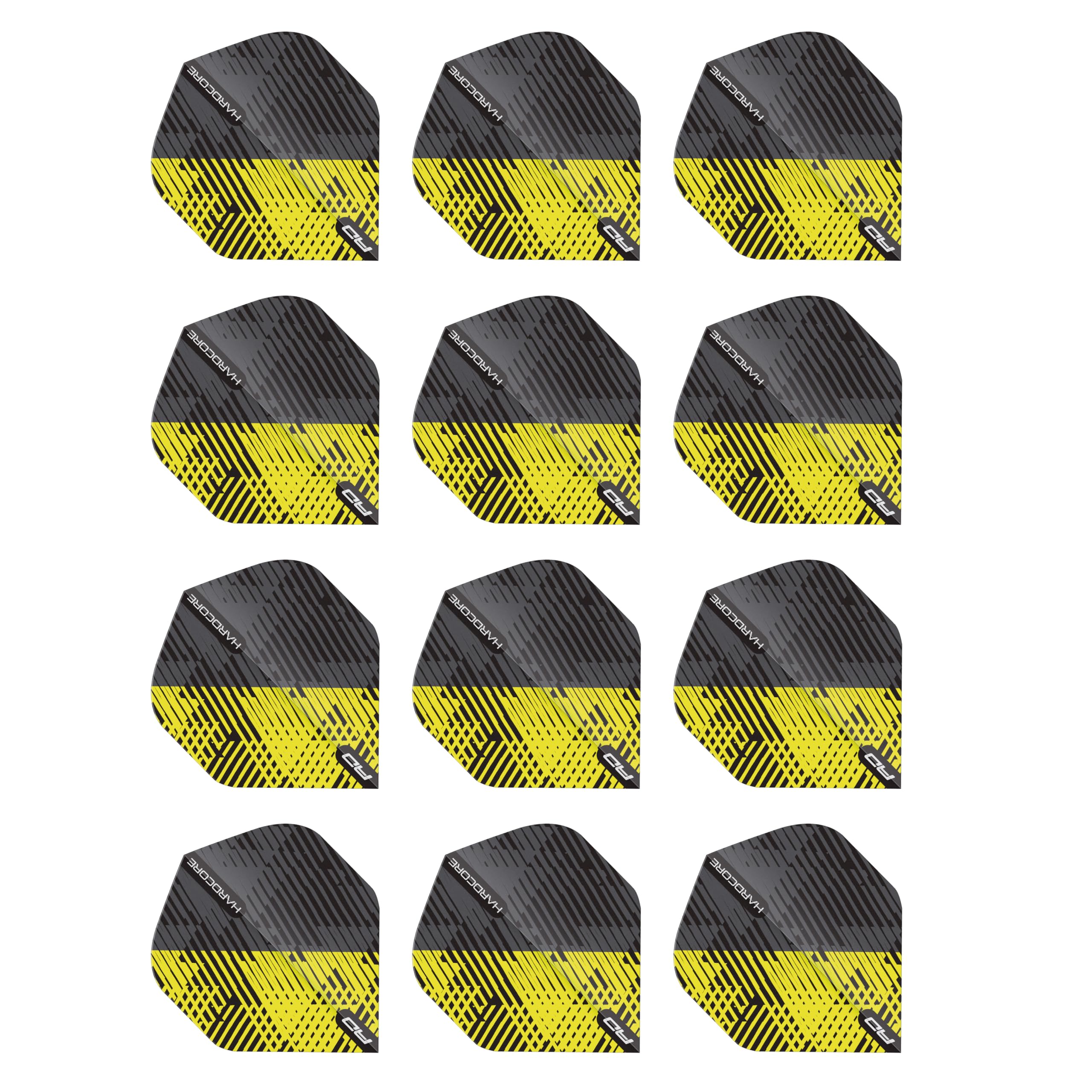 RED DRAGON Hardcore Radical Yellow & Black Fleck Dart Flights - 4 Sets Per Pack (12 Dart Flights in total)
