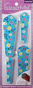 Scissors by SCISSORFOBZ with ScissorGripper -Value Pack-4 Sizes- Designer Scissor sheaths Covers Holders for Embroidery Sewing Quilting - Quilters sewers Gift - Turquoise Floral Garden. S-51