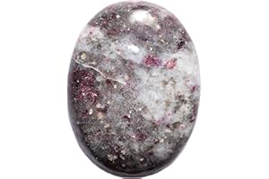 ZENERGY GEMS Selenite Charged Hand-Carved Natural Rubellite Tourmaline Pocket Palm/Worry Stone + Selenite Heart Charging Crystal [Included]