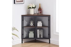 VECELO Corner Cabinet/Table, 3-Tier Display Shelves with Protection Door, Metal Frame Storage Shelf Organizer for Small Space, Living Room, Kitchen, Bathroom