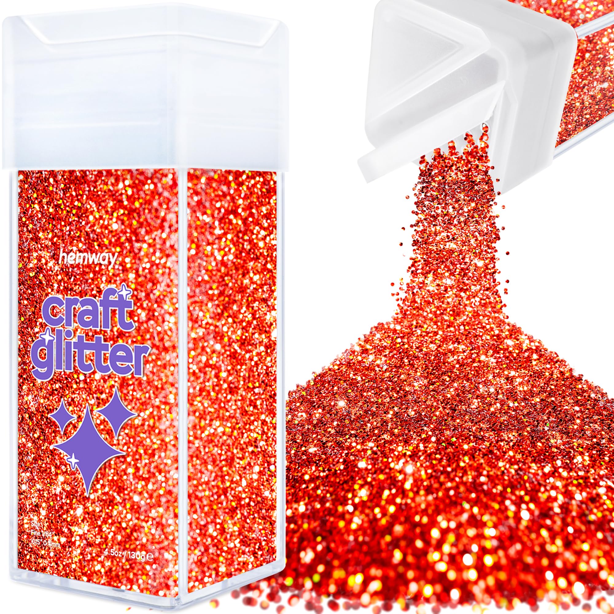 Hemway Glitter Shaker Red Holographic 110g Fine, Craft Glitter Shaker for Resin & Epoxy Crafts, Christmas Art Supplies, Nail, Body, Face, Eye, Festival, Crafting, Slime, Sparkle