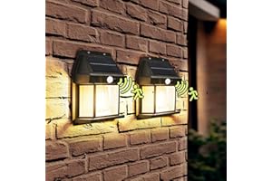 PATIOPIA 2 Pack Solar Motion Sensor Wall Lights with 3 Lighting Modes, Waterproof Led Solar Powered Wall Lights for Deck, Fence, Garage, Barn, Patio and Yard