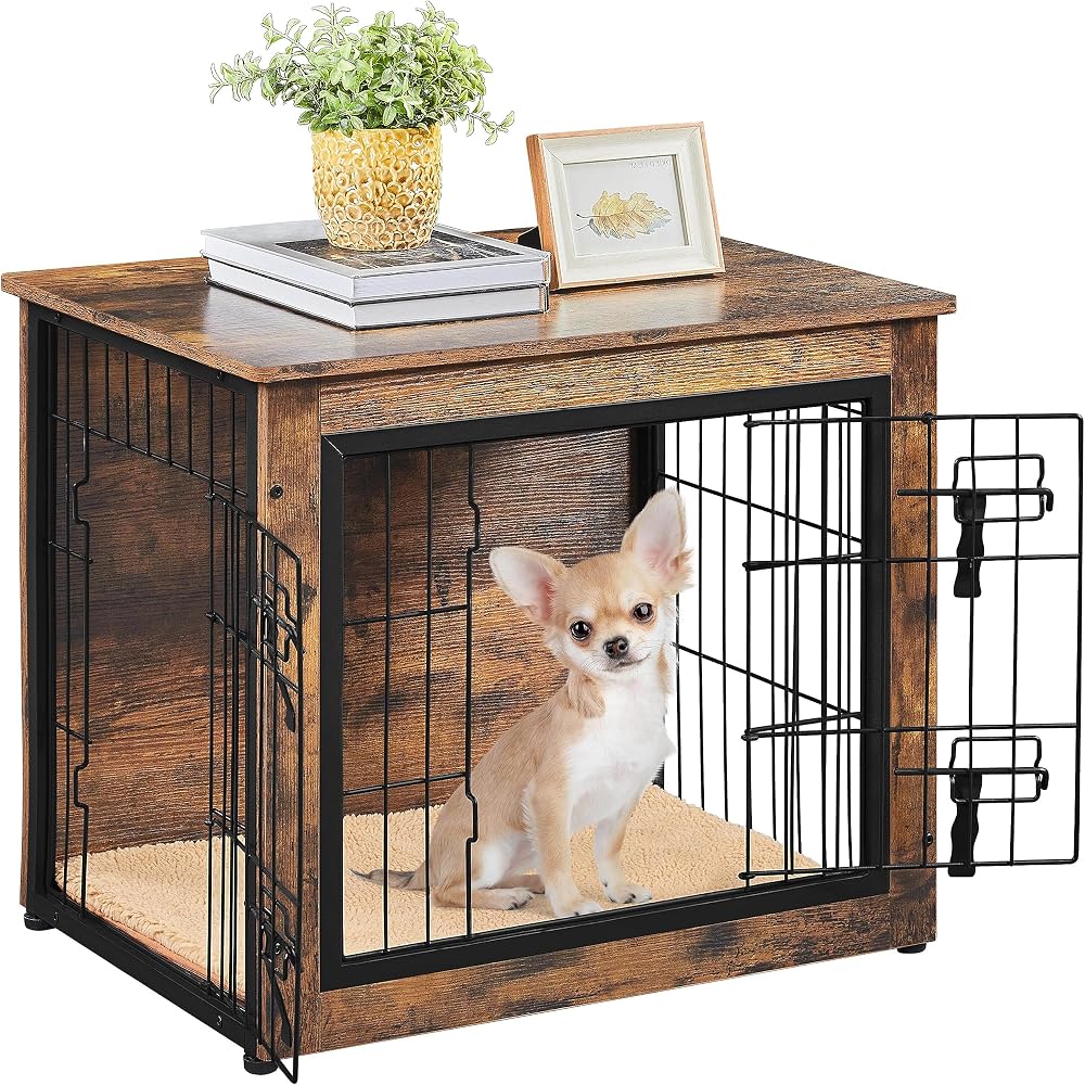Yaheetech Indoor Dog Crate Furniture End Table with Cushion and Double Doors
