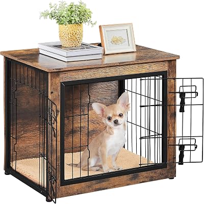 Yaheetech Indoor Dog Crate Furniture End Table with Cushion and Double Doors