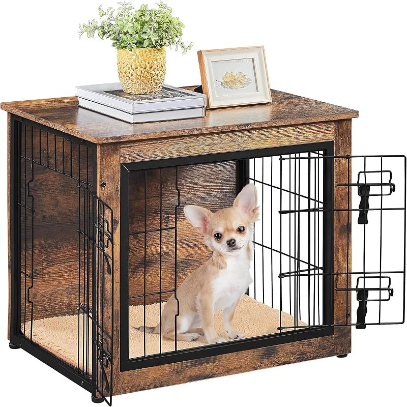 Yaheetech Indoor Dog Crate Furniture End Table with Cushion and Double Doors