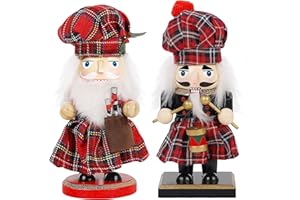 Joliyoou 2 Packs 7.9 Inch Christmas Nutcracker Figures, Wooden Nutcracker Drummer and Bagpiper Ornaments, Large Xmas Nutcracker Tabletop Centerpieces Mantel Shelves Decorations