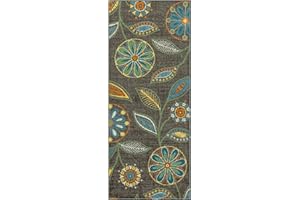 Maples Rugs Reggie Floral Runner Rug - Made in USA - Washable, Non Slip Indoor Carpet for Kitchen, Hallway, and Laundry Room, 2' x 5', Dark Grey