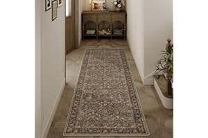 HUGEAR 2x6 Runner Rug Machine Washable Brown Hallway Area Rugs Indoor Accent Rugs Floral Low Pile Carpet Distressed Throw Rug Bedroom Living Room Office Dining Kitchen Laundry Non Slip