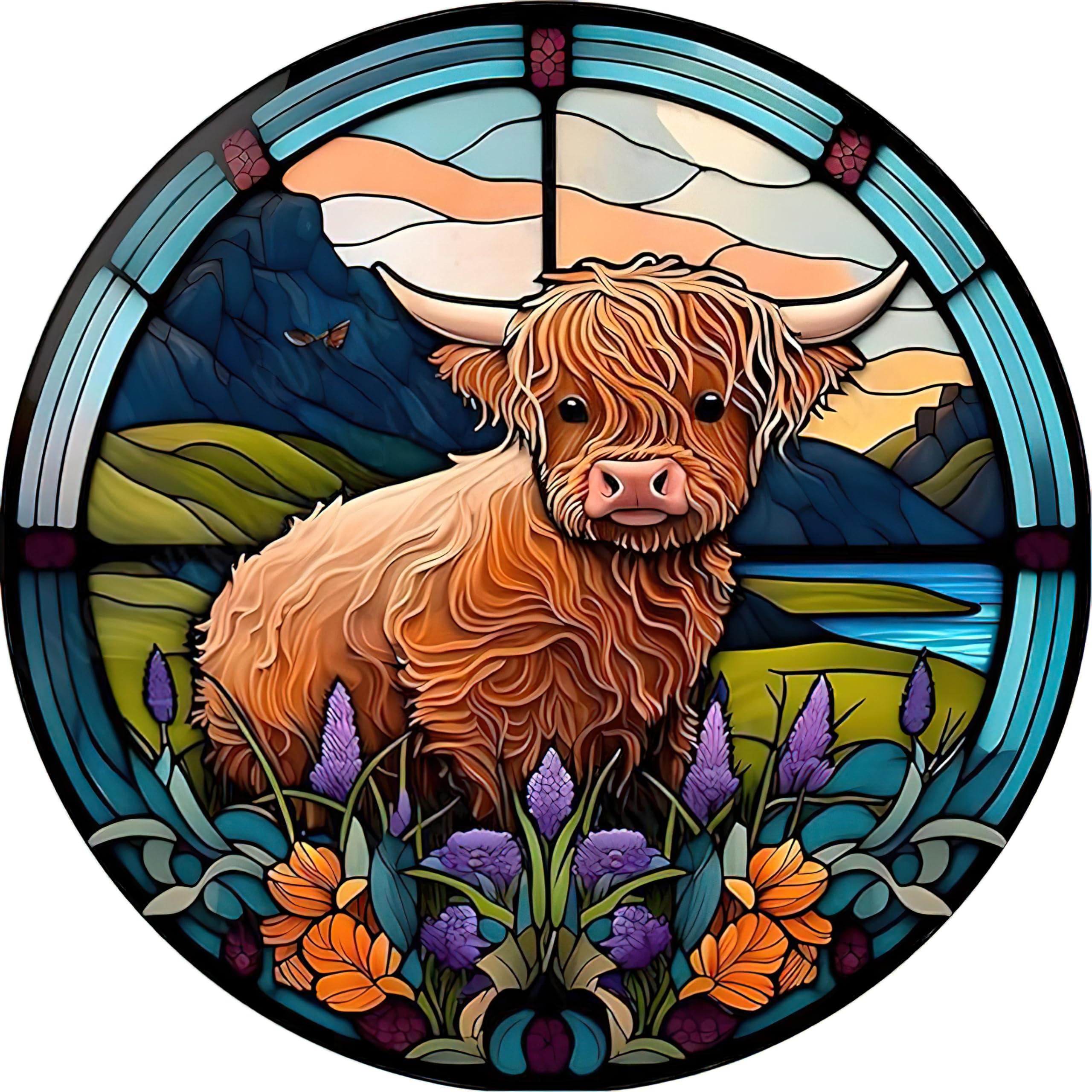 DAERLE Highland Cow Diamond Art Painting Kits for Adults, DIY 5D Diamond Painting Stained Glass Kits, Diamond Art Kits Gem Arts and Crafts Home Wall Decor 30X30cm