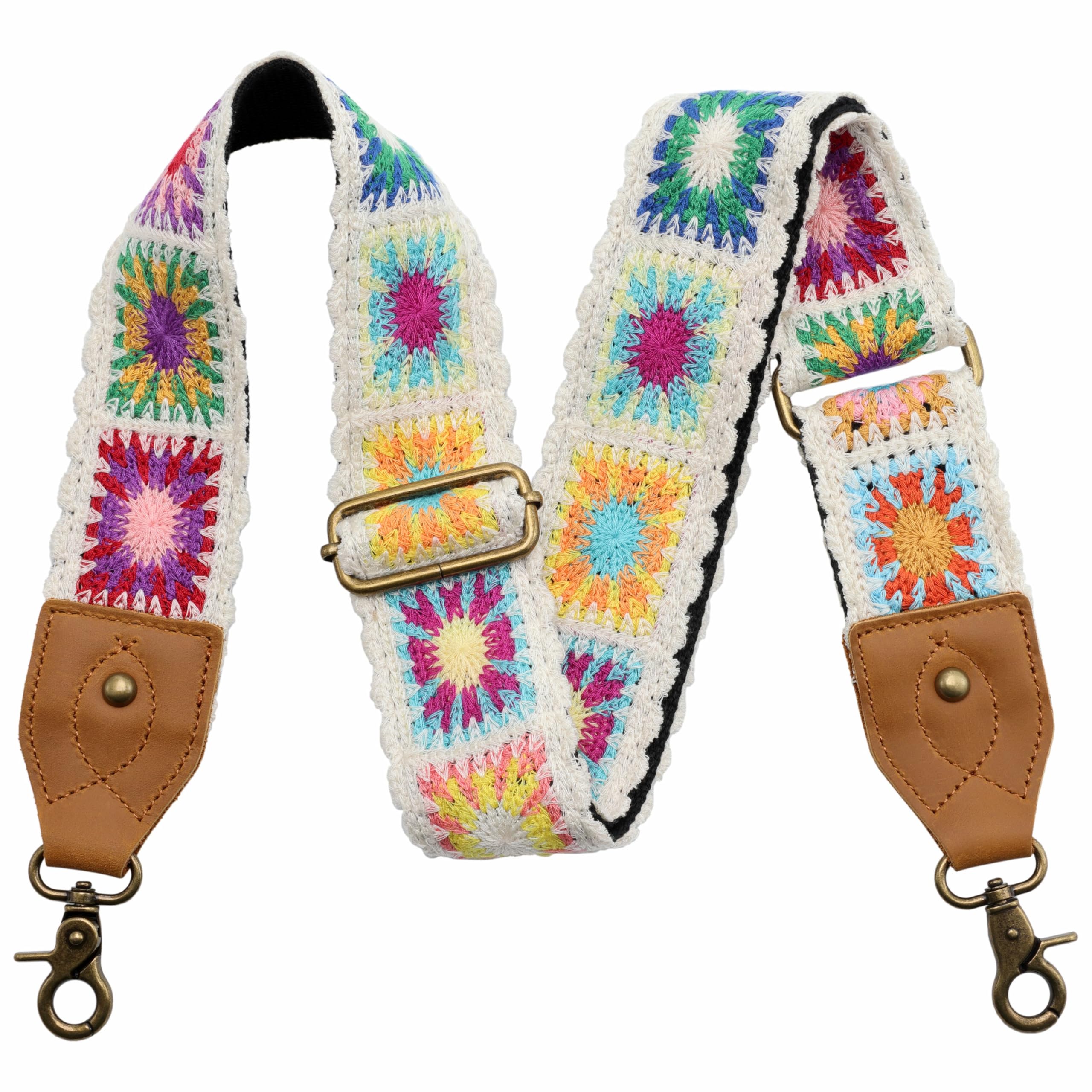 Photo 1 of Nefelibata Purse Strap-2" Crazy Horse Leather Wide Shoulder Strap Adjustable Replacement,Retro knit Embroidery Multi-pattern Crossbody Bag Straps for Handbag,Crossbody Bags(White Knit Embroidery)