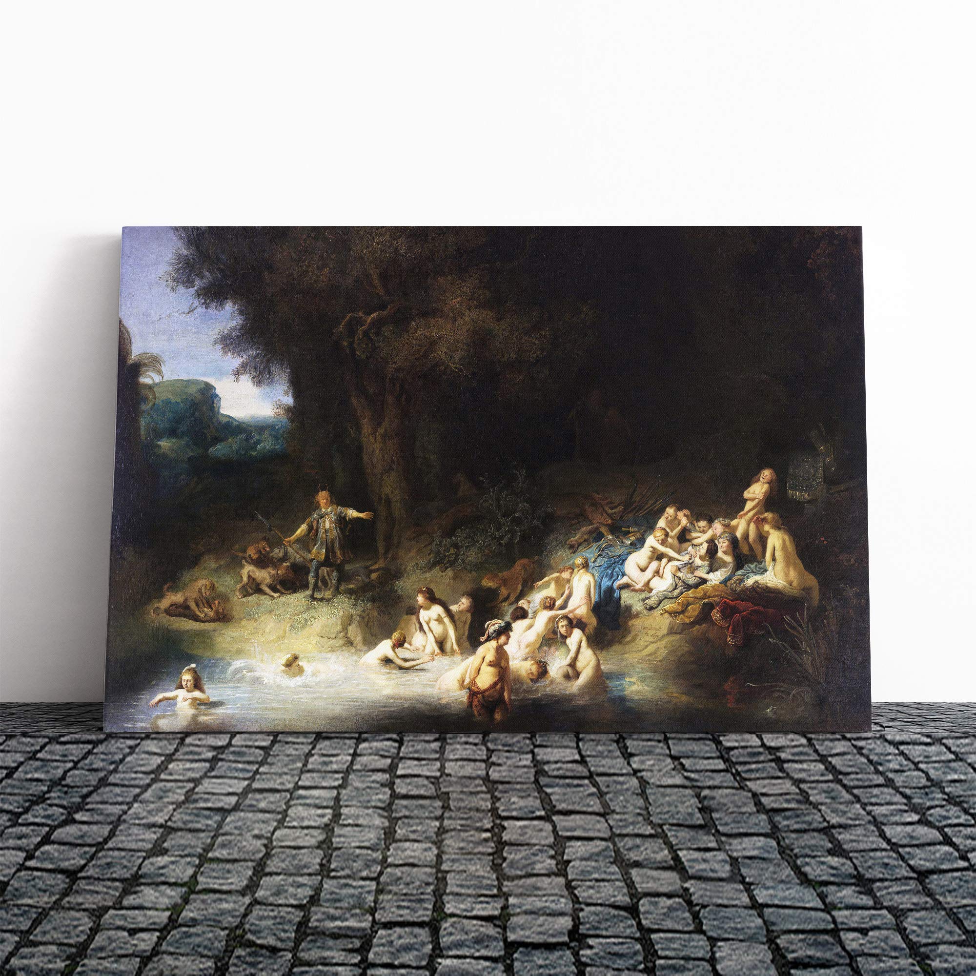 Rembrandt Diana and Actaeon Anholt Castle Canvas Print | Gallery Wrapped 30mm Frame Wall Art | 20x14 inches | Ready to Hang | Modern Cityscape Picture | Living Room Bedroom Lounge Office