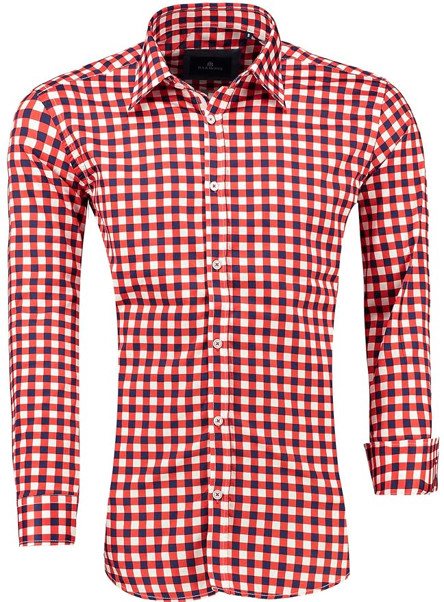 BARBONS Trachen Herren Hemd - Kariertes - Karohemd- Modern - Fit - Hemden für Freizeit, Party Business und Oktoberfest