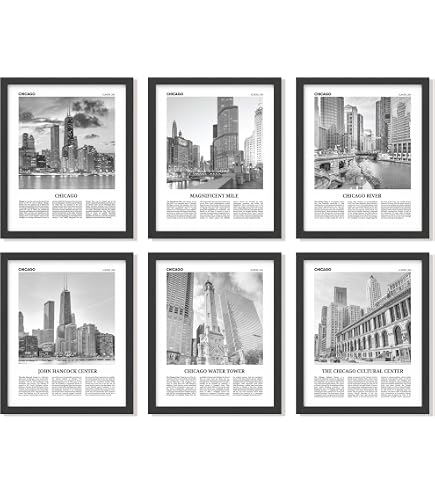 Poster Skyline Di Chicago Senza Cornice, 28x35,5 Cm: Stampa Artistica Fauvista Per Arredo Casa E Ufficio, Viaggi E Decorazioni