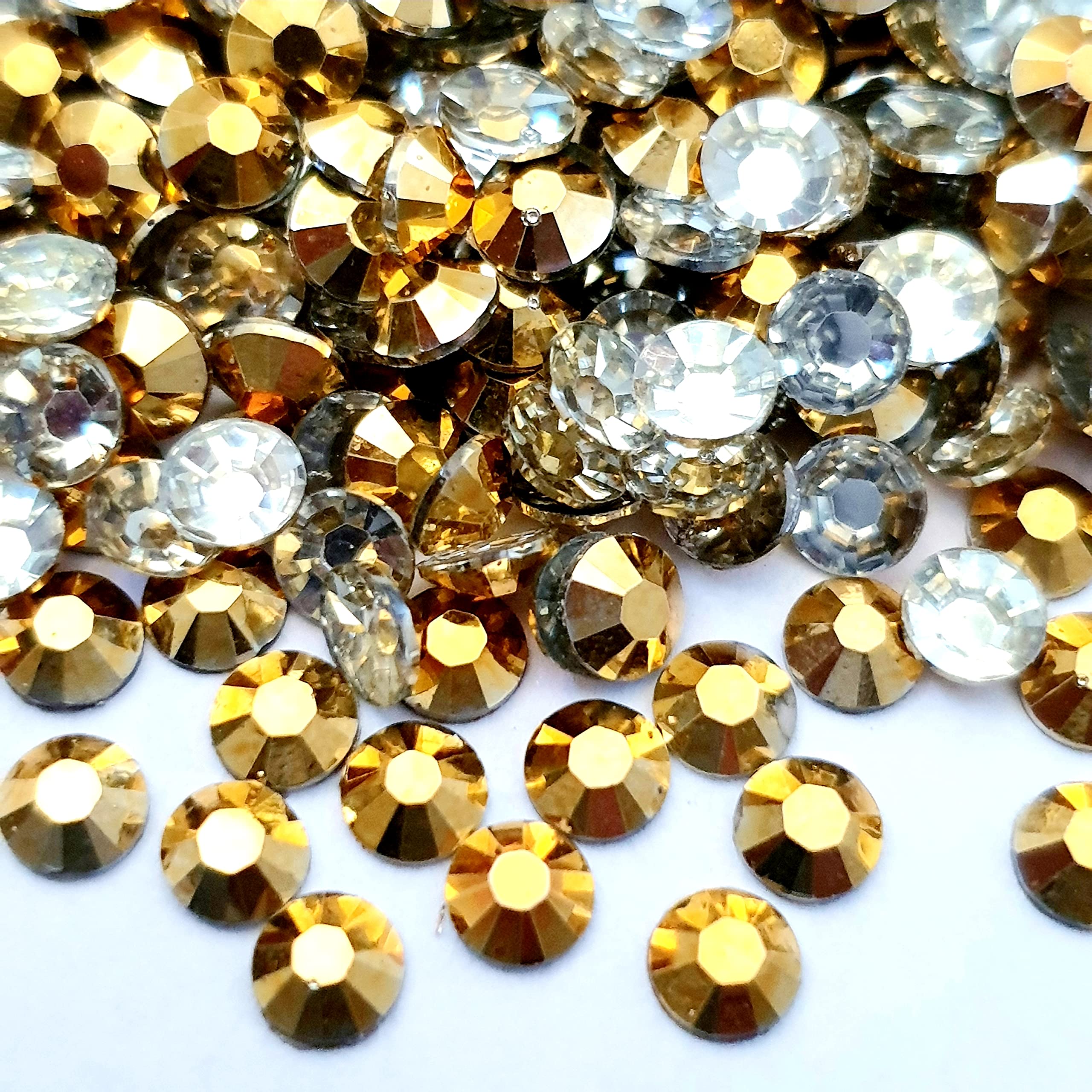 MajorCrafts® 2000pcs Metallic Gold 5mm ss20 Flat Back Round 14 Facets Resin Rhinestones Arts and Crafts Embellishment Gems — image 1