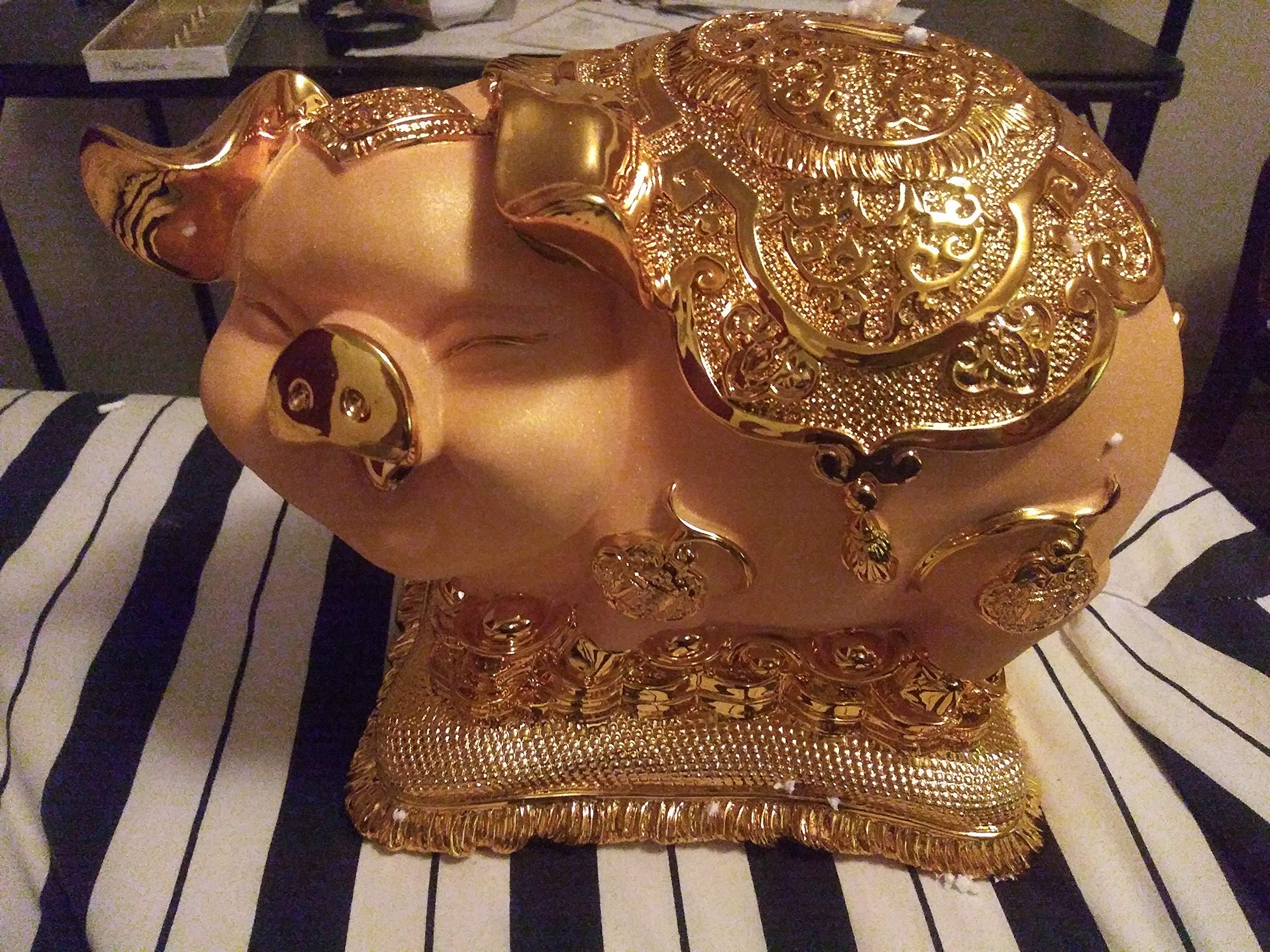 EastMeetsWest Exquisite Huge Gold Boar Pig Zodiac Year of Boar Pig Prosperity Boar Pig Piggy Bank on Treasure Lucky Feng Shui Ornament