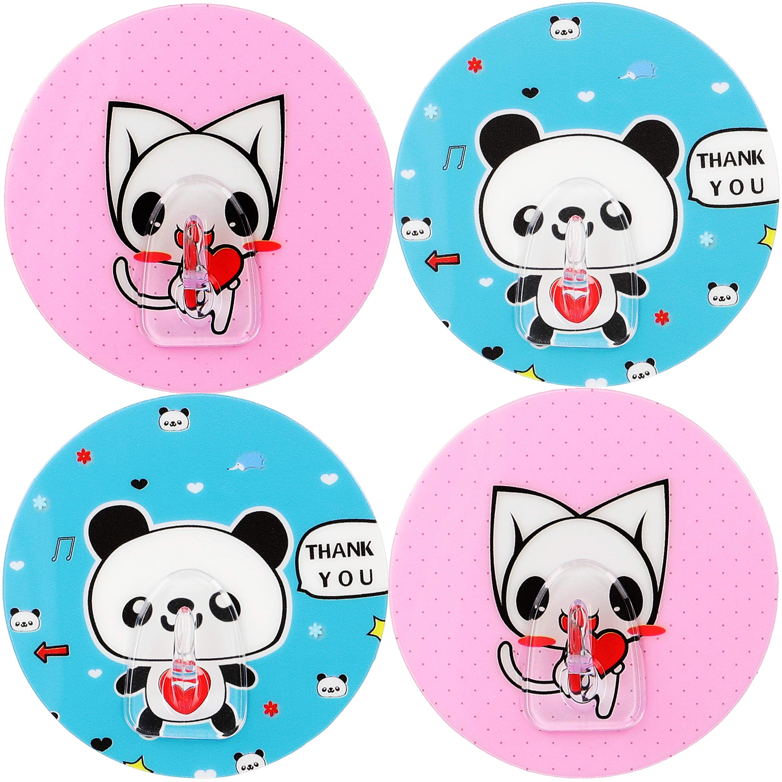 mumbi Towel Holder Self-Adhesive Towel Hooks No Drilling Adhesive Hooks, Plastic, Cat/Panda, Set of 4